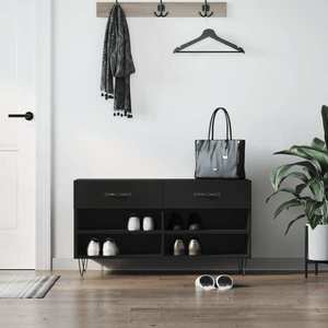 vidaXL Bancă de pantofi, negru, 102x35x55 cm, lemn prelucrat imagine