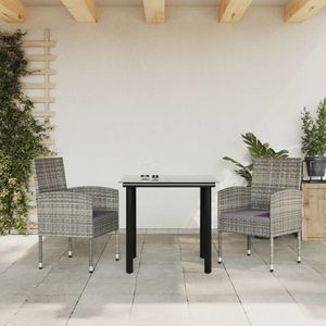 vidaXL Set mobilier de grădină, 3 piese, gri&negru, poliratan și oțel imagine