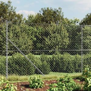 vidaXL Gard plasă de sârmă cu țăruși de fixare, argintiu, 2, 2x25 m imagine