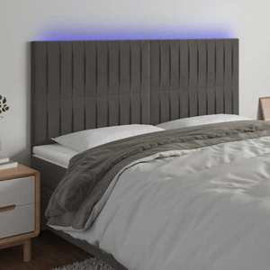 vidaXL Tăblie de pat cu LED, gri închis, 160x5x118/128 cm, catifea imagine