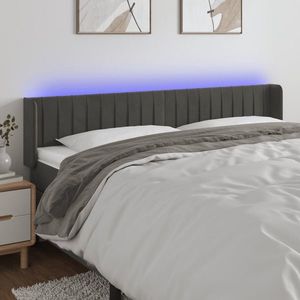 vidaXL Tăblie de pat cu LED, gri închis, 163x16x78/88 cm, catifea imagine