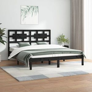 vidaXL Cadru de pat cu tăblie, negru, lemn masiv, 5FT King imagine