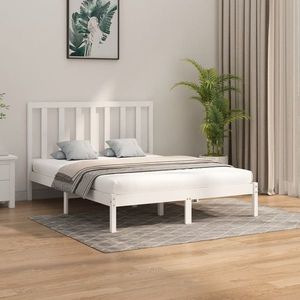 vidaXL Cadr pat cu tăblie King Size 5FT alb, 150x200 cm lemn masiv pin imagine