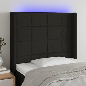vidaXL Tăblie de pat cu LED, negru, 83x16x118/128 cm, textil imagine
