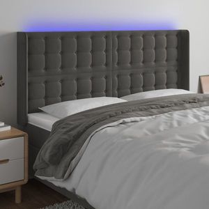 vidaXL Tăblie de pat cu LED, gri închis, 203x16x118/128 cm, catifea imagine