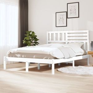 vidaXL Cadru de pat, alb, 150x200 cm, lemn masiv de pin imagine
