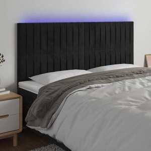 vidaXL Tăblie de pat cu LED, negru, 200x5x118/128 cm, catifea imagine