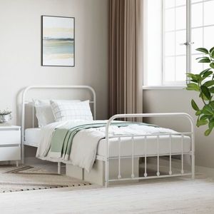 vidaXL Cadru de pat metalic cu tăblie de cap/picioare, alb, 107x203 cm imagine