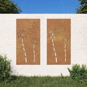 vidaXL Decor perete grădină 2 buc. 105x55 cm design flori oțel Corten imagine