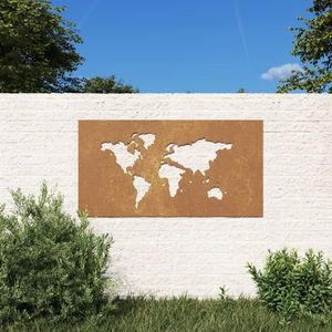 vidaXL Decor perete grădină 105x55 cm design harta lumii oțel Corten imagine