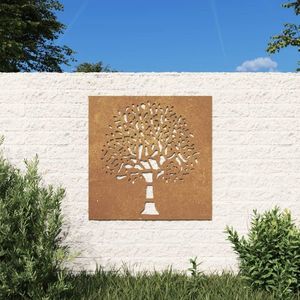 vidaXL Decor perete de grădină 55x55 cm design copac oțel Corten imagine