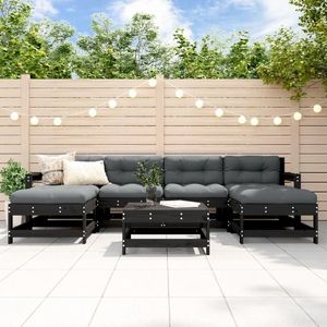vidaXL Set mobilier de grădină cu perne, 7 piese, negru, lemn masiv imagine