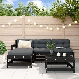 vidaXL Set mobilier de grădină cu perne, 5 piese, negru, lemn masiv imagine