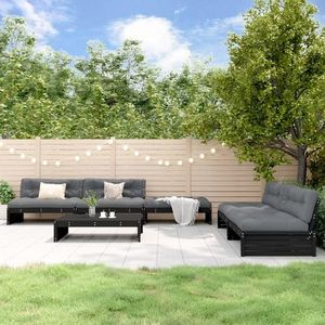 vidaXL Set mobilier grădină cu perne, 6 piese, negru, lemn masiv imagine