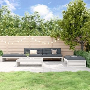 vidaXL Set mobilier de grădină cu perne, 5 piese, alb, lemn masiv imagine
