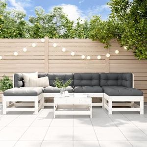 vidaXL Set mobilier de grădină cu perne, 7 piese, alb, lemn masiv imagine