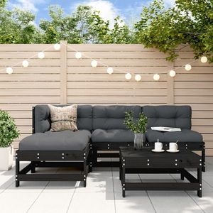 vidaXL Set mobilier de grădină cu perne, 5 piese, negru, lemn masiv imagine