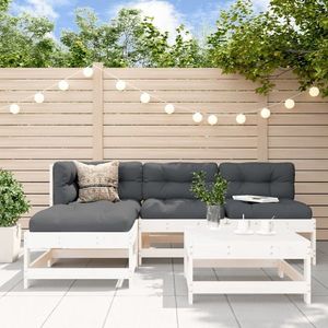 vidaXL Set mobilier de grădină cu perne, 5 piese, alb, lemn masiv imagine