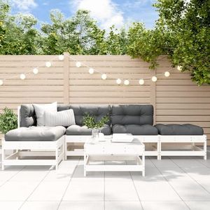 vidaXL Set mobilier relaxare grădină&perne 6 piese alb lemn masiv pin imagine
