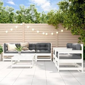 vidaXL Set mobilier relaxare grădină&perne 6 piese alb lemn masiv pin imagine