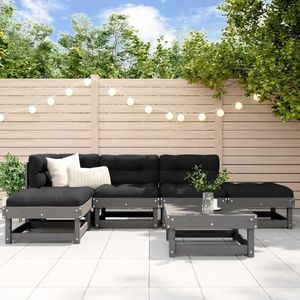 vidaXL Set mobilier relaxare grădină&perne 6 piese gri lemn masiv pin imagine