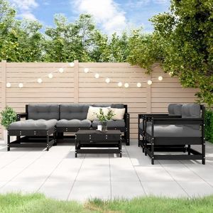 vidaXL Set mobilier de grădină cu perne, 7 piese, negru, lemn masiv imagine