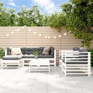 vidaXL Set mobilier de grădină cu perne, 7 piese, alb, lemn masiv imagine