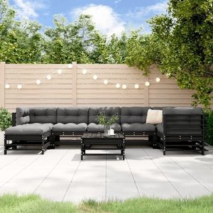 vidaXL Set mobilier de grădină cu perne, 8 piese, negru, lemn masiv imagine