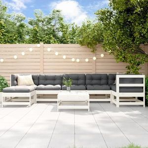 vidaXL Set mobilier de grădină cu perne, 8 piese, alb, lemn masiv imagine