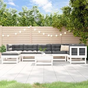 vidaXL Set mobilier de grădină cu perne, 8 piese, alb, lemn masiv imagine