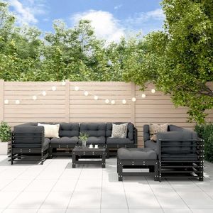 vidaXL Set mobilier de grădină cu perne, 10 piese, negru, lemn masiv imagine