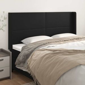 vidaXL Tăblie de pat cu aripioare, negru, 163x16x118/128 cm, piele eco imagine