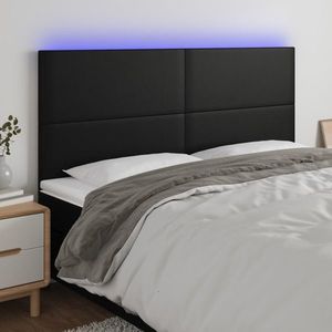 vidaXL Tăblie de pat cu LED, negru, 180x5x118/128 cm, piele ecologică imagine