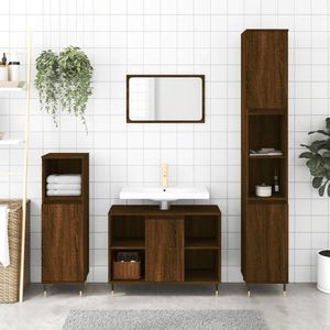 vidaXL Set mobilier de baie, 3 piese, stejar maro, lemn prelucrat imagine