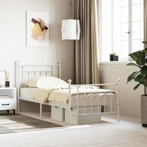vidaXL Cadru de pat metalic cu tăblie de cap/picioare, alb, 90x190 cm imagine