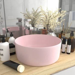 vidaXL Chiuvetă de baie lux, roz mat, 40x15 cm, ceramică, rotund imagine