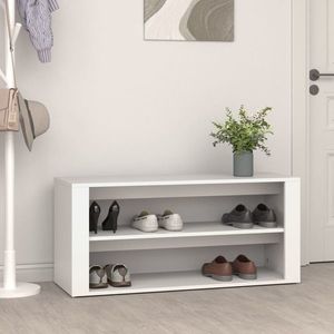 vidaXL Suport pantofi, alb, 100x35x45 cm, lemn prelucrat imagine