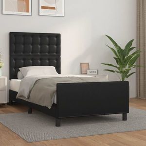 vidaXL Cadru de pat cu tăblie, negru, 100x200 cm, piele ecologică imagine