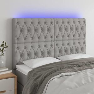 vidaXL Tăblie de pat cu LED, gri deschis, 160x7x118/128 cm, textil imagine