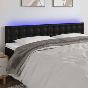 vidaXL Tăblie de pat cu LED, negru, 200x5x78/88 cm, piele ecologică imagine