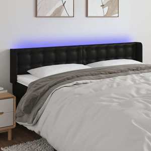 vidaXL Tăblie de pat cu LED, negru, 203x16x78/88 cm, piele ecologică imagine