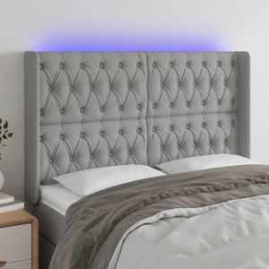 vidaXL Tăblie de pat cu LED, gri deschis, 163x16x118/128 cm, textil imagine