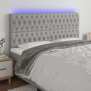 vidaXL Tăblie de pat cu LED, gri deschis, 200x7x118/128 cm, textil imagine