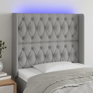 vidaXL Tăblie de pat cu LED, gri deschis, 103x16x118/128 cm, textil imagine