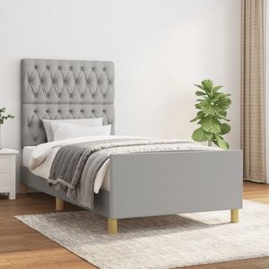 vidaXL Cadru de pat cu tăblie, gri deschis, 100x200 cm, textil imagine