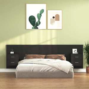 vidaXL Tăblie de pat cu dulapuri, negru, lemn prelucrat imagine