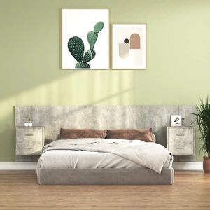 vidaXL Tăblie de pat cu dulapuri, gri beton, lemn prelucrat imagine