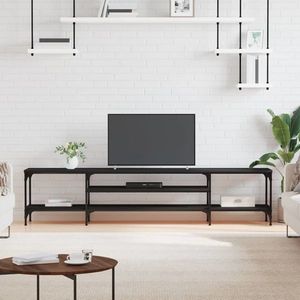 vidaXL Comodă TV, negru, 201x35x45 cm, lemn prelucrat & fier imagine