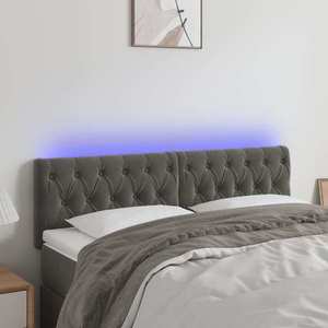 vidaXL Tăblie de pat cu LED, gri închis, 160x7x78/88 cm, catifea imagine