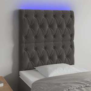 vidaXL Tăblie de pat cu LED, gri închis, 80x7x118/128 cm, catifea imagine